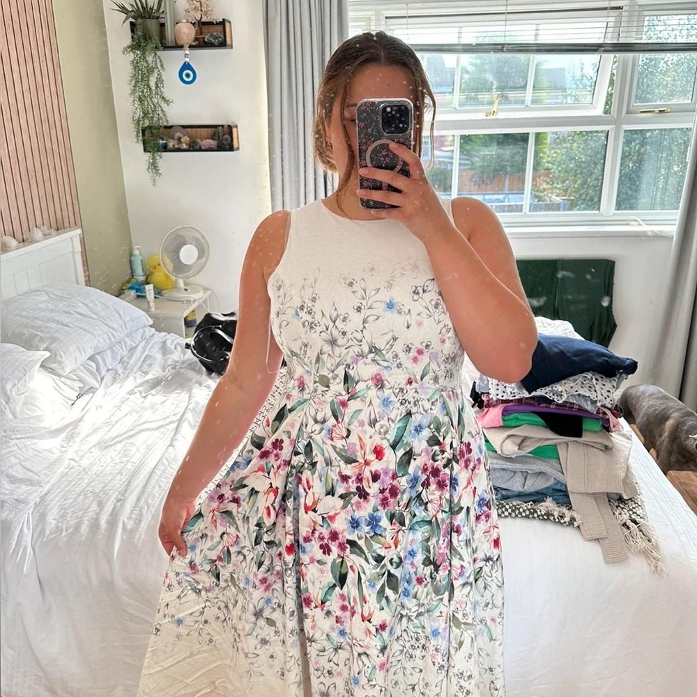 Monsoon White Floral Midi Dress